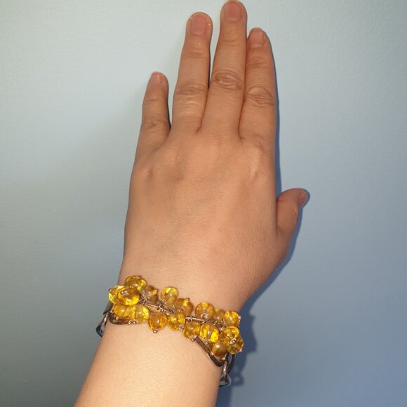 One-of-a-Kind Vintage Genuine Yellow Amber 925 Sterling Silver Cuff Bracelet - Picture 12 of 14